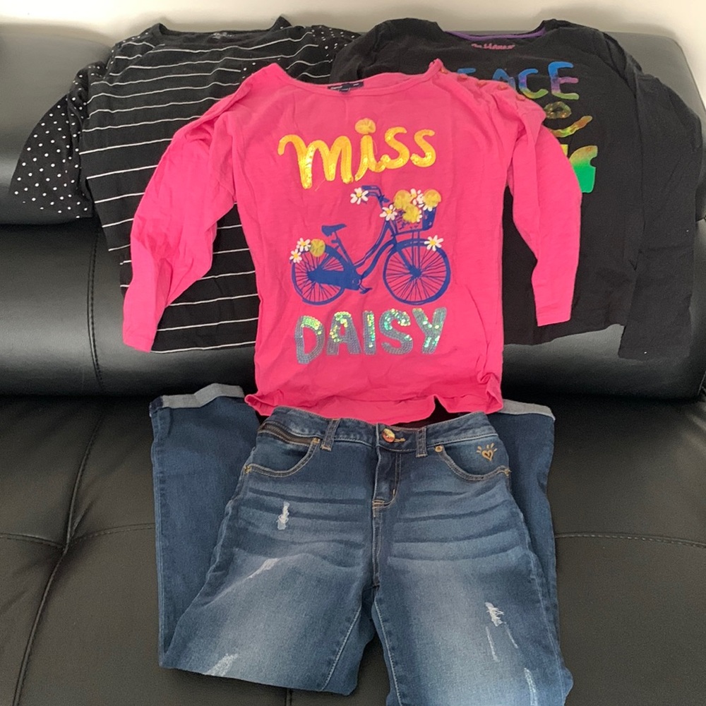 Girls mixed lot of tops and jeans size 10 12 Justice Gap Kids Cherokee Hanes